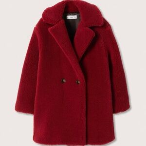 MANGO Red Faux Shearling Oversized Coat